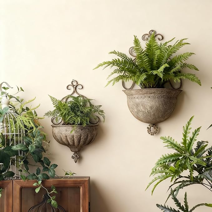 Vintage Wall Planters for Indoor Plants - Metal Wall Planter Holder, Half Round Hanging Basket Flower Pots, Unique Pastoral Retro Decoration for Succulent, Outdoor(H- 20.5 in)