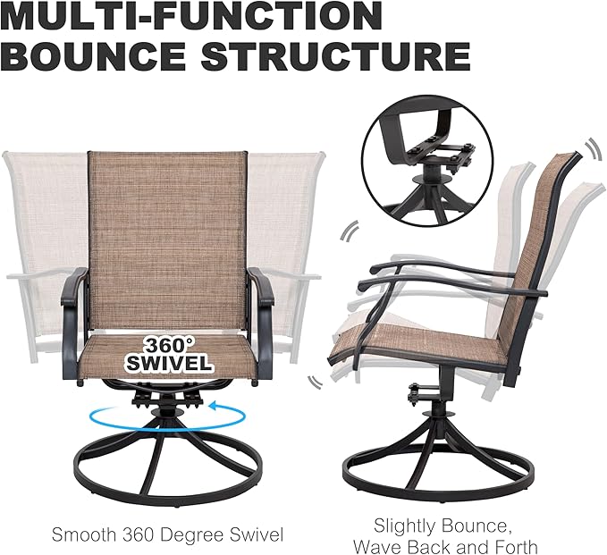 NUU GARDEN Patio Dining Chairs Set of 4, Swivel Patio Sling Chairs Set of 2 All-Weather Textilene Outdoor Chairs with Iron Frame for Outdoor Lawn Garden Backyard, Brown