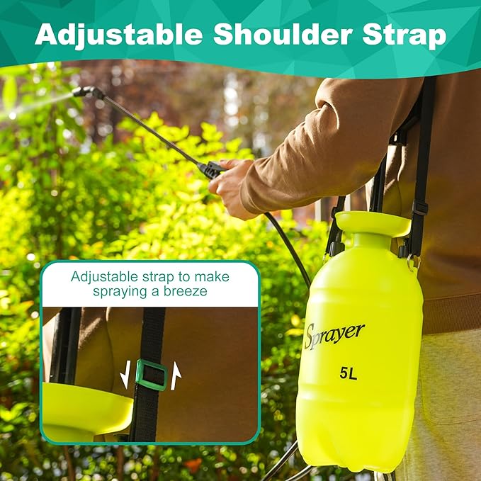 MaxWorks 51022 Pump-Action Garden Sprayer 5L/1.32 Gal with Adjustable Nozzle for Mist & Stream, Anti-Kink Hose, and Ergonomic Pump Handle for Plants, Pest Control, and Lawn Care