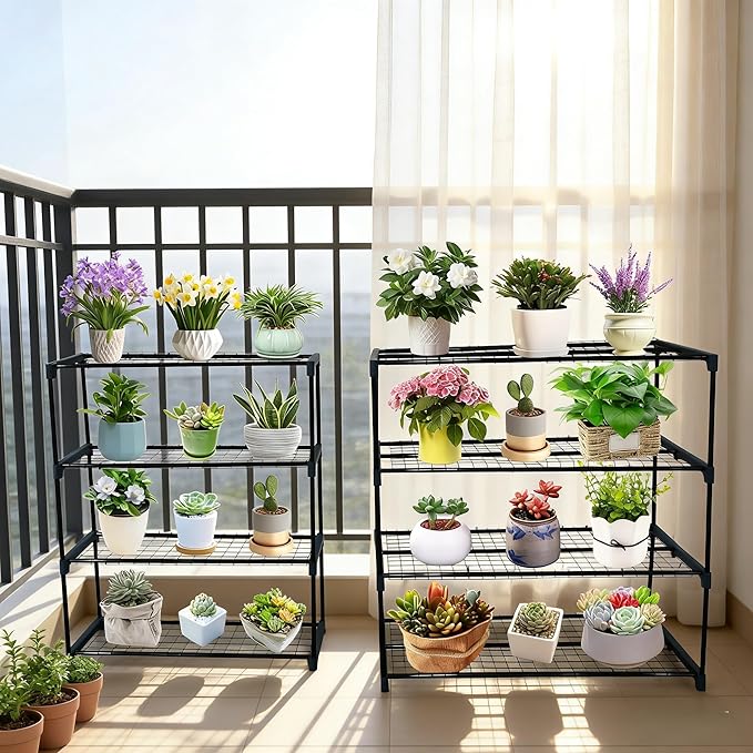 2 Pack Plant Stand, 4 Tier Greenhouse Shelves, Metal Shelf Plant Stand Rack, Waterproof Plant Shelf, Portable Rustproof, 72 LBS Capacity, 42 in x17 in x42 in