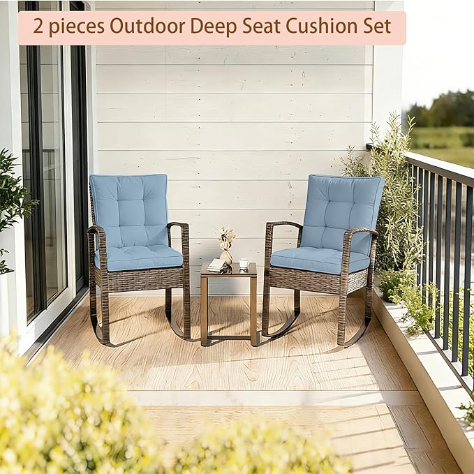 2 Piece Outdoor Patio Chair Cushions, Fade Resistant Outdoor Cushions for Patio Furniture, 6 inch Thickened Rocking Chair Cushions Set (Sky Blue, 24x24x6 inch - 2 Pieces)