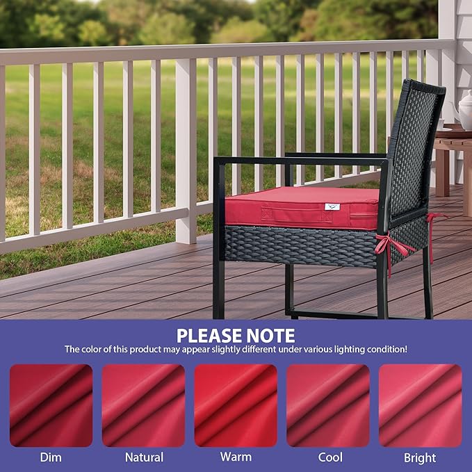Outdoor Chair Cushions Set of 4,Waterproof Outdoor Seat Cushions for Patio Furniture,Patio Chair Cushion with Handle and Ties, Square Out Door Chair Pads,17" x 16" x 2", Burgundy