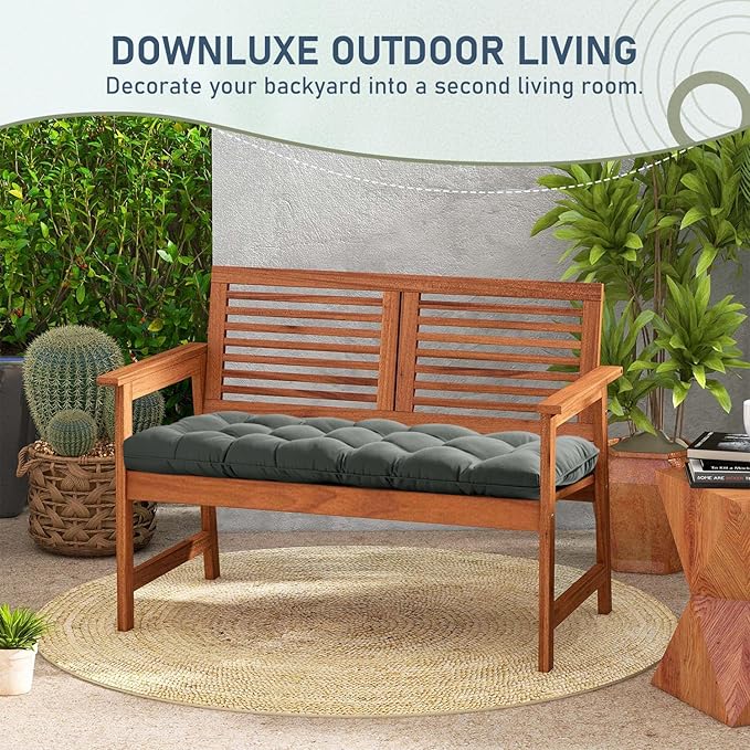 downluxe Outdoor Bench Cushion for Patio Furniture, Waterproof Tufted Overstuffed Porch Swing Cushions, Thick Outdoor Loveseat Cushions, 59" x 18" x 5", Dark Grey, Set of 1