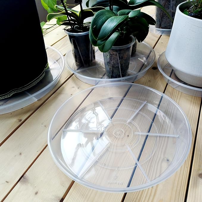 Clear Plant Saucer 6 Pack 12 inch, Heavy Duty Round Plastic Plant Tray Saucers for Indoors Outdoors Garden, Flower Planter Water Drip Trays for Pot, Plant Dish