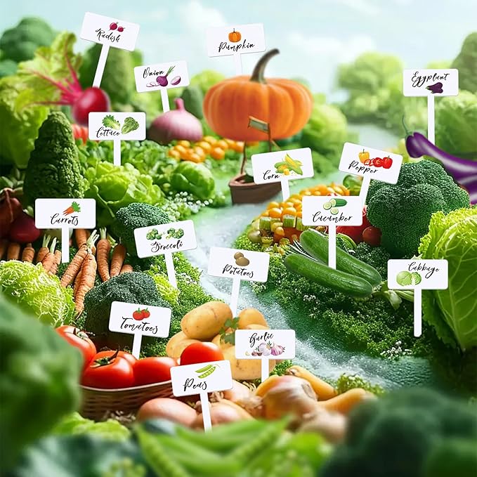 30 Pcs Acrylic Vegetable Labels Signs Waterproof Plant Marker Garden Stake Tags with Vegetable Name 15 Styles T-Type Markers Reusable for Nursery Indoor Outdoor Spring Garden Decoration