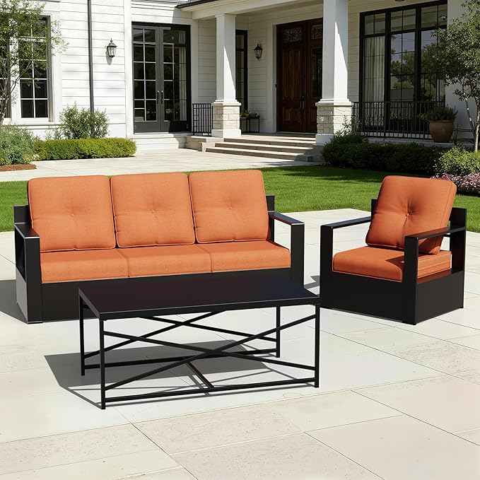 Joyside Outdoor Chair Cushions Set, 22x25/22x24 Inch Patio Furniture Deep Seat Cushions, Water Resistant & Thick Cushion, Outdoor Replacement Cushions for Seat and Sofa