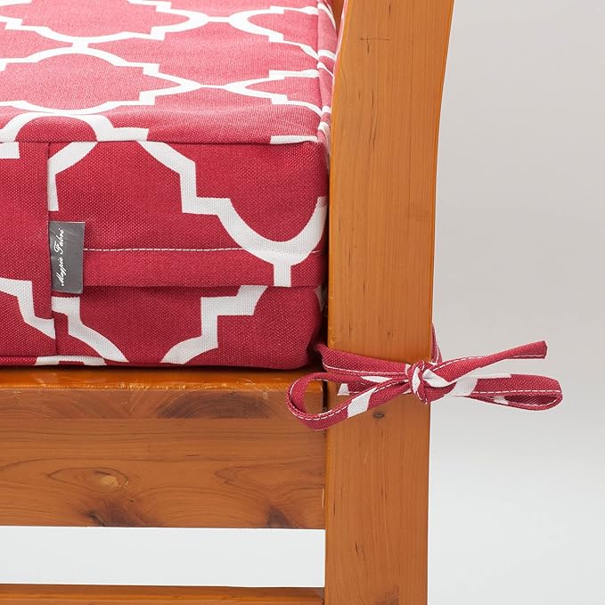 Magpie Fabrics Indoor Outdoor Cushion Cover Replacement 2 Pack, NO INSERT! Water Repellent Slipcover with Ties Christmas Decor for Patio Garden Chair Seat Sofa Bench Wicker(Geometry Red, 24x24x4 Inch)