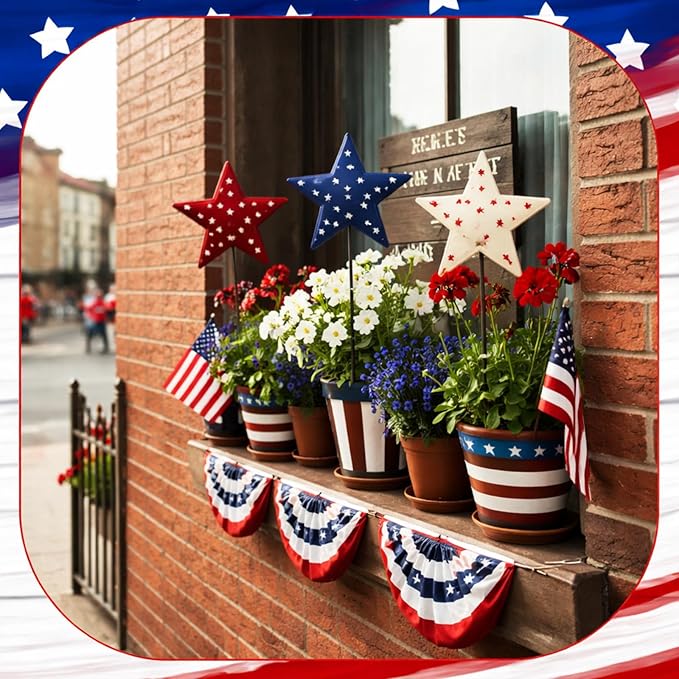 Pickmesh 6 Pcs 12" H Patriotic Metal Yard Sign 4th of July Garden Stake 250th Anniversary USA Flag American Yard Sign for Memorial Day Outdoor Decor Fourth of July Independence Day Decoration