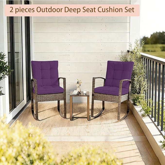 2 Piece Outdoor Patio Chair Cushions, Fade Resistant Outdoor Cushions for Patio Furniture, 6 inch Thickened Rocking Chair Cushions Set (Purple, 24x24x6 inch - 2 Pieces)