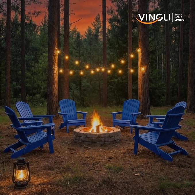 VINGLI Folding Adirondack Chairs Set of 2, Wood Adirondack Chair for Outdoor, Foldable Fire Pit Chairs for Patio, BBQ, Porch, Yard, Pool, Blue