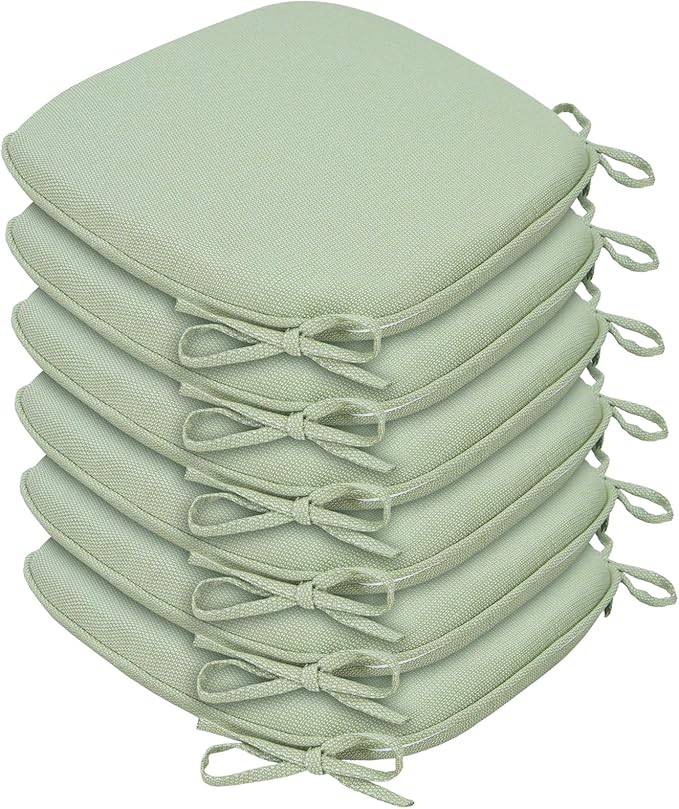 SleepMan Outdoor 17"x16" Chair Cushions with Ties Set of 6, Water Resistant All Weather U-Shape Seat Pads for Patio Garden Furniture Indoor Fade Resistant Patio Cushions (Light Green)