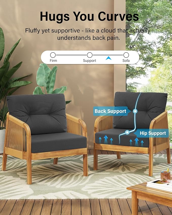 YEFU 24x24 Outdoor Cushions for Patio Furniture: Waterproof Fade Resistant Outdoor Seat Cushions Set of 2 - Olefin Deep Seat Paio Cushion Pads Replacement with Ties for Chair Sofa Couch(Dark Gray)