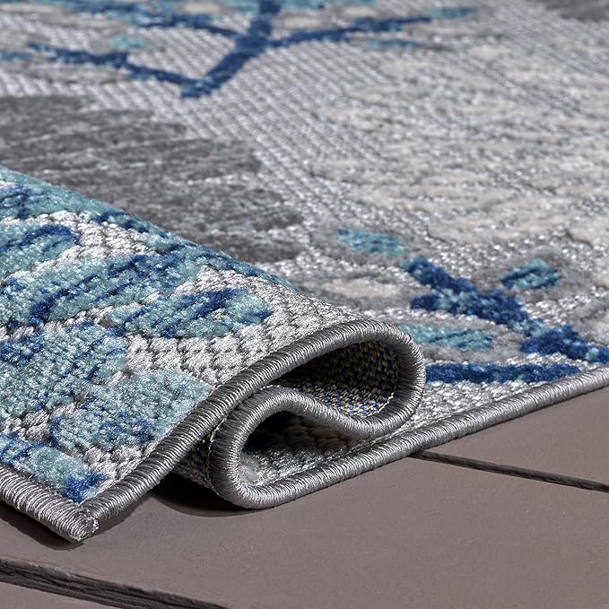 SAFAVIEH Washable Rug Outdoor Cabana Collection - 8' x 10', Grey & Blue, Non-Shedding & Easy to Clean, Ideal for Patio, Backyard, Mudroom (CBN832F)