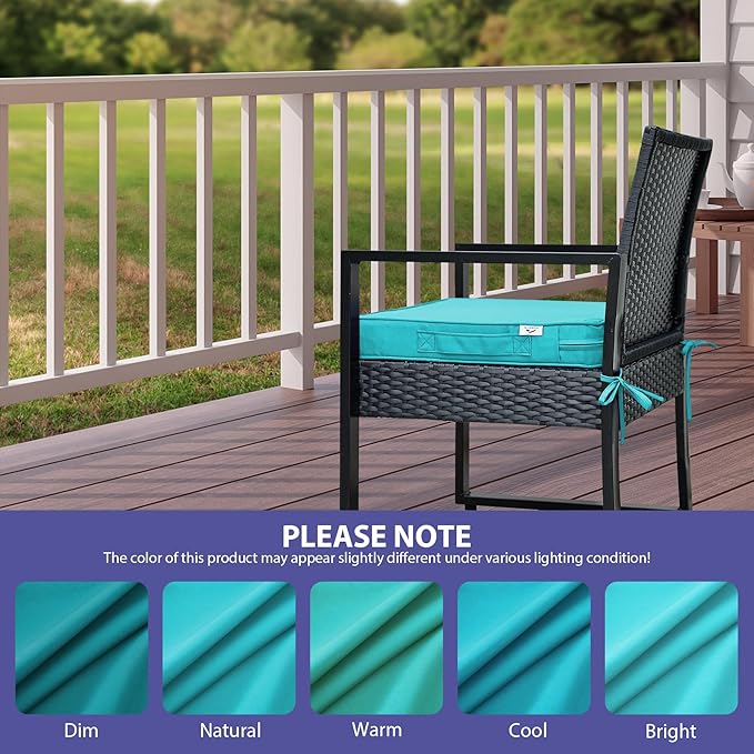 Outdoor Chair Cushions Set of 4,Waterproof Outdoor Seat Cushions for Patio Furniture,Patio Chair Cushion with Handle and Ties, Square Out Door Chair Pads,19" x 19" x 3", Teal