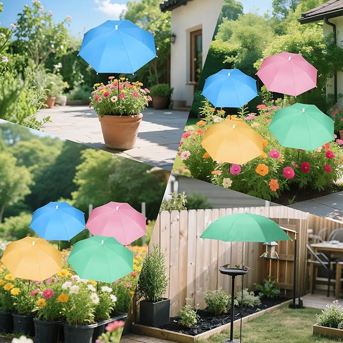 2 Pack Plant Umbrellas for Outdoor Plants with One Storage Bag, 23.6" Sun Shade Cover for Gardens/Patio/Succulents, Blocks 70% Sunlight, Prevents Leaf Burn & Overheating
