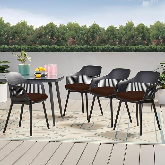 Outdoor Chair Cushions Set of 4, 17 x 16 Inch Patio Chair Cushions for Outdoor Furniture, Water Resistant, Non-Slip Ties(Dark Brown)