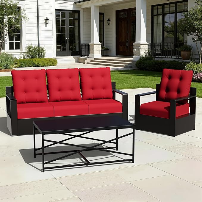 Joyside Outdoor Chair Cushions Set, 22x25/22x24 Inch Patio Furniture Cushions, 6’’ Thick, Water Resistant & Fade Resistant, Outdoor Replacement Cushions for Seat and Sofa