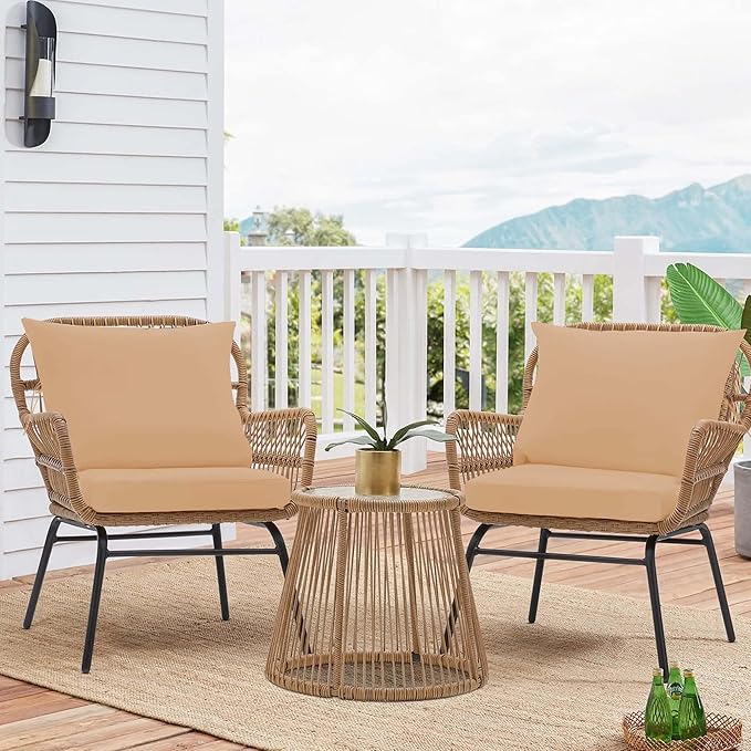 Outdoor Chair Cushions 4 Set, 22 x 22 x 4IN, Patio Deep Seat Cushion for Patio Furniture, Waterproof & Fade Resistant Thick Deep Seating Pads for Outside Wicker Ratten Chair Sofa Couch,Beige