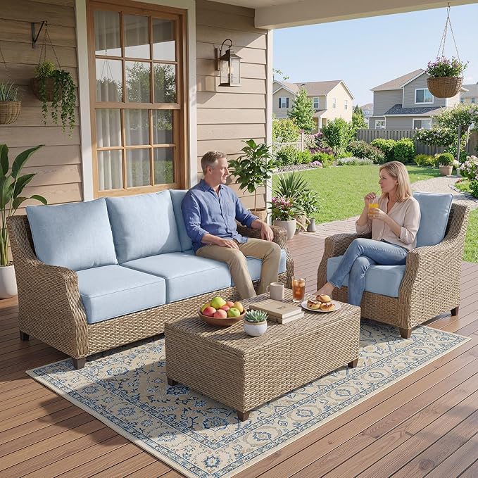 Belord Luxury 6" Thick Outdoor Cushion 10 Set - 24 x24 Inch 28D Sponge Filling Fade-Resistant Chair Cushion, Spill Proof Removable Patio Furniture Replacement Cushion for Sofa Bench Swing - Baby Blue