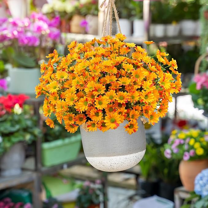 16 Bundles Silk Daisy Artificial Flowers for Outdoors UV Resistant Fake Daisies Plastic Plants Flower for Home Outside Front Door Porch Garden Patio Planters Decoration (Orange)