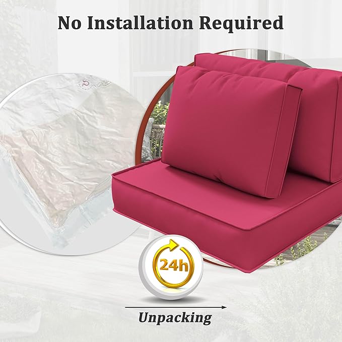 14-Piece Outdoor Cushions for Patio Furniture Thick Outdoor Chair Cushions 5" Foam High-Density Water-Resistant Deep Seat Cushion for 6-Seat Sectional Sets Liner&Cover Pink