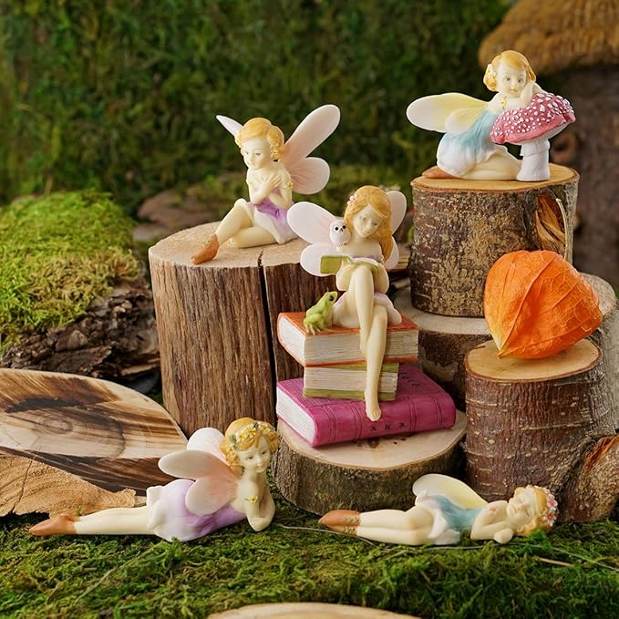 Top Collection Miniature Garden and Terrarium Fairy Reading on Books with Frog and Owl Figurine