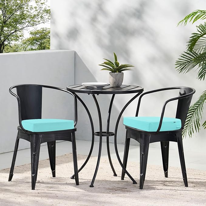 Topotdor Outdoor Chair Cushions Set of 4, 17"x16"x2" Waterproof Patio Chair Cushions for Outdoor Furniture, Round Corner Outdoor Seat Cushions Color Fastness Chair Pads with Ties, Teal
