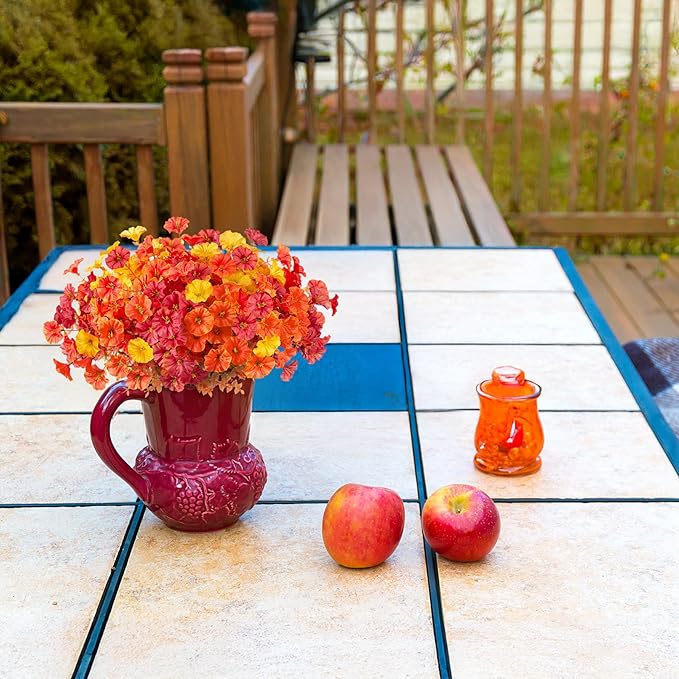 Fake Fall Flowers Artificial for Decoration, 12 Bundles Faux Plants Silk Orange Flowers Morning Glory Petunias Realistic UV Resistant for Outdoors Planter Porch Patio Window Box, Orange Yellow