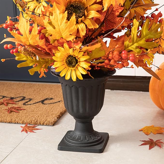 Glitzhome 2 Pcs 4FT Lighted Maple Tree with Timer, Artificial Fall Autumn Maple Leaf & Sunflower Urn Porch Tree with 20 Warm White LEDs for Autumn Fall Harvest Thanksgiving Christmas Decoration