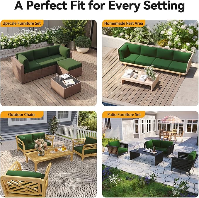 Aoxun Outdoor Replacement Cushions for Patio Furniture, 4'' Water-Repellent Sofa Cushion for 4-Seat Rattan Wicker Sectional, Deep Seats & Fade Resistant (9-Piece, Green)