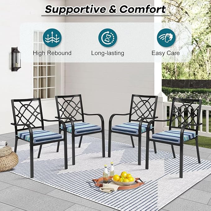 Basic Beyond Outdoor Chair Cushions Set of 6, Square Corner Outdoor Cushions for Patio Furniture, Water Resistant Patio Chair Cushions with 2 Ties, 18.5x16x3, Pinstriped Blue
