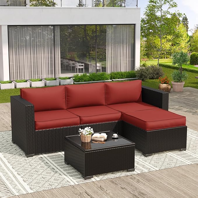Amopatio Outdoor Sofa Replacement Cushion Set, Waterproof Seat and Back Cushions for Patio Furniture, UV-Resistant and Extra-Thick Cushions, Machine-Washable Covers (Wine)