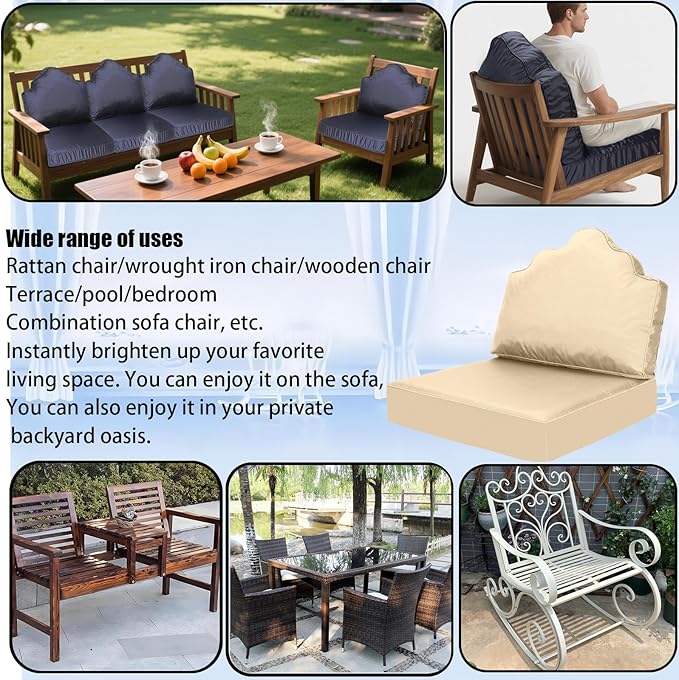 Waterproof Outdoor Chair Cushions 24x24,Filled With High-Support Sponge+ Latex Foam,Waterproof & Fade Resistant,With Sofa Backrest and Removable Cover,Outdoor Deep Seat Set For Patio Furniture