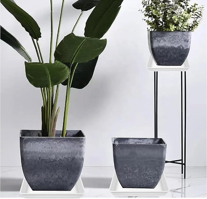 5 Pack Square Plant Saucer 14 Inch, Durable Plastic Plant Trays Plant Pot Saucers, Square Planters for Indoors and Outdoors Plants,Large Plant Saucers for Pots.
