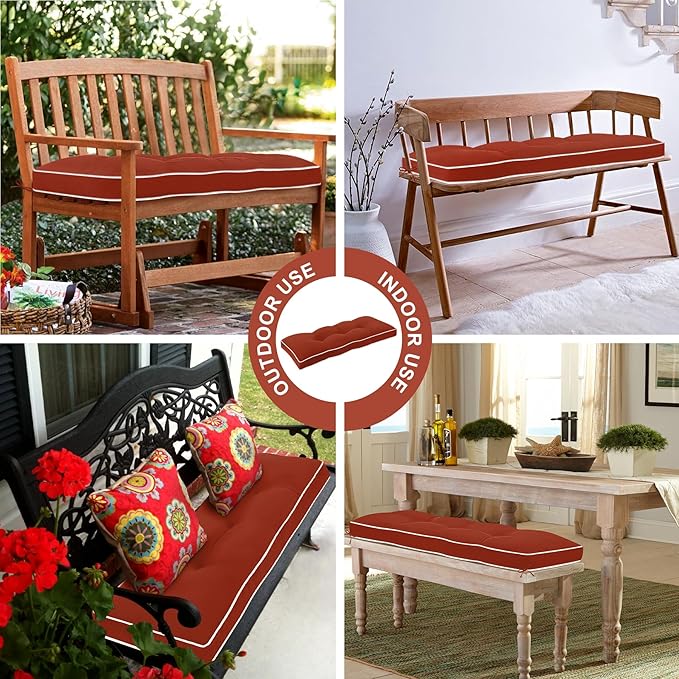 Favoyard Indoor/Outdoor Bench Cushion 48 x 16 Inch Waterproof & 3-Year Fade-Resistant Patio Furniture Cushions for Garden Porch Swing Chair Tufted Pad for Sofa Couch Seat with Ties, Red