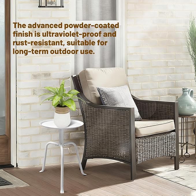 Plant Stand Indoor Outdoor, 11'' Round Black Mid Century Single Plant Table, 3-Leg Small Metal Plant Holders Flower Pot Stand, Modern Round Small Side End Table with Raised Design (White)