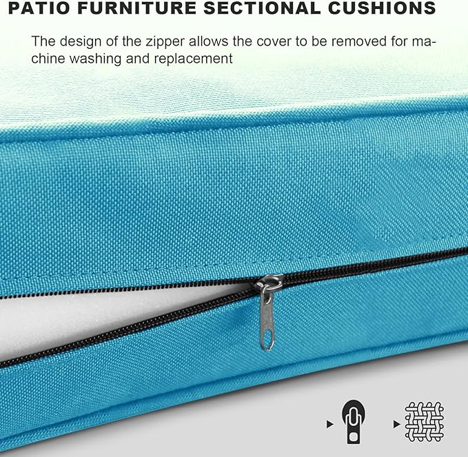 Patio Sectional Cushions, 14-Piece Replacement Cushions for Outdoor Furniture, Water-Resistant Outdoor Sofa Cushion for 6-Seat Rattan Wicker Sectional Conversation Sets (Sky Blue)