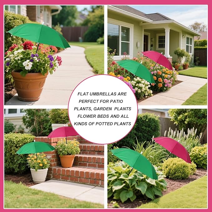 2pcs Adjustable Plant Umbrellas, Waterproof Garden Parasols with Metal Poles & H-Shaped Stakes Outdoor Sun Shade Cover for Potted Plants Flowers Vegetables