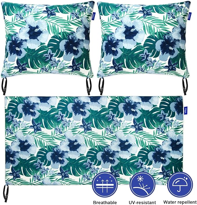 Outdoor Loveseat Cushion Set 44''x24'', Outdoor Cushions for Patio Furniture with Fastness Cover, Water Repellent Outdoor Seat Cushion and Couch Back Cushions for Bench, Swing (Blue Flower, 2 Sets)