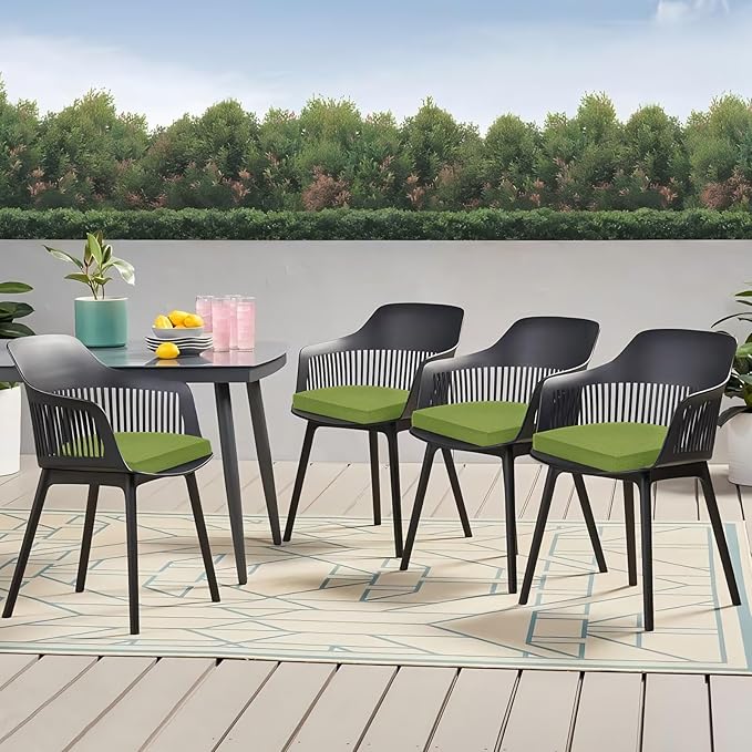 Outdoor Chair Cushions Set of 4, 17x16x2 Inch Patio Furniture Cushions, Water Resistant, Non-Slip Ties (Grass Green)