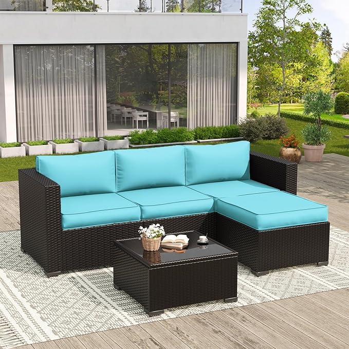 Amopatio Outdoor Replacement Cushions for Patio Furniture Set, 4" Thick High-Density Foam Seat & Back Cushions, Water-Resistant Non-Slip Machine-Washable Patio Covers (Teal)