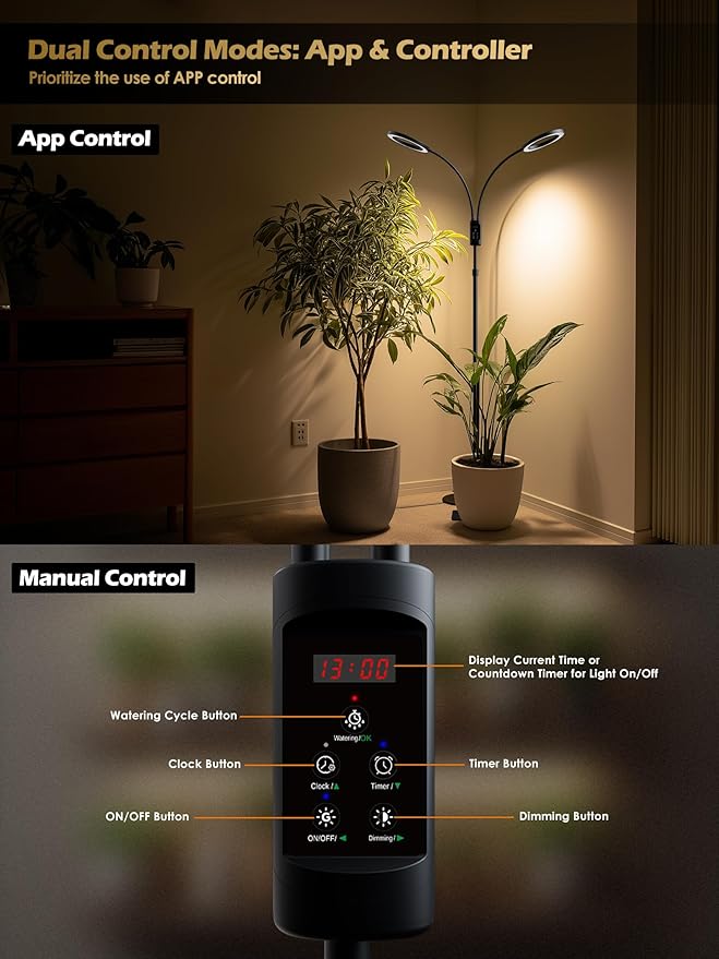Smart Grow Lights for Indoor Plants, Plant Light with Auto-Timer, Full Spectrum LED Grow Light, Adjustable Height & Stepless Dimming,Plant Assistant Suitable for Most Plants (Black, 48W)
