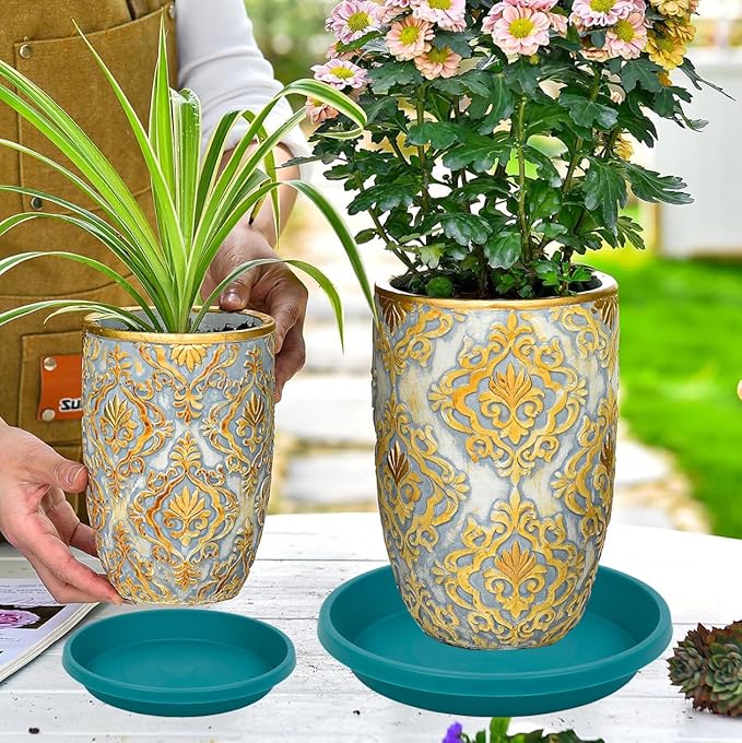 Plastic Plant Saucers for Big Pots 12 Inch Round Pack of 5 Heavy Duty Drip Trays for Large Indoor Outdoor Pots