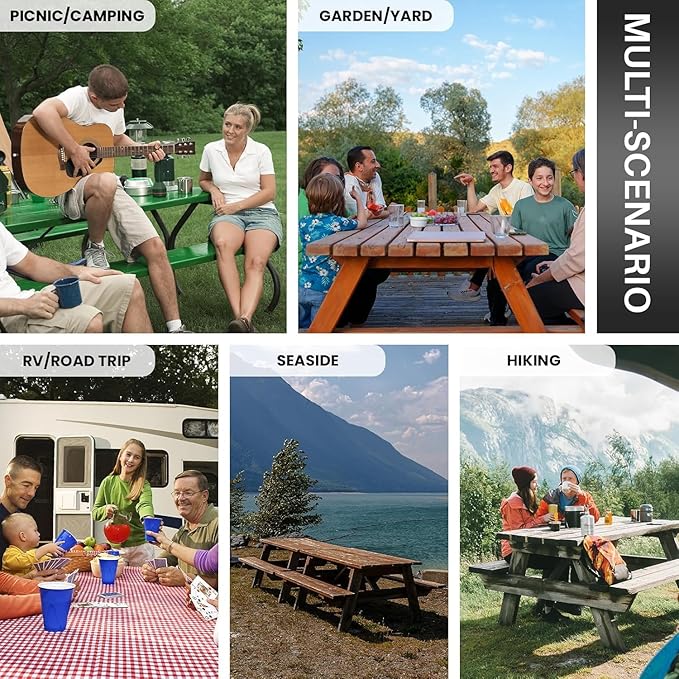 3 Piece Fitted Elastic Picnic Table Cover with Bench Covers 96x30 Inch Weather Proof Outdoor Table Cloth Summer Motorhome Patio Vacation Things White Elephant Gifts for Her Who Have Everything