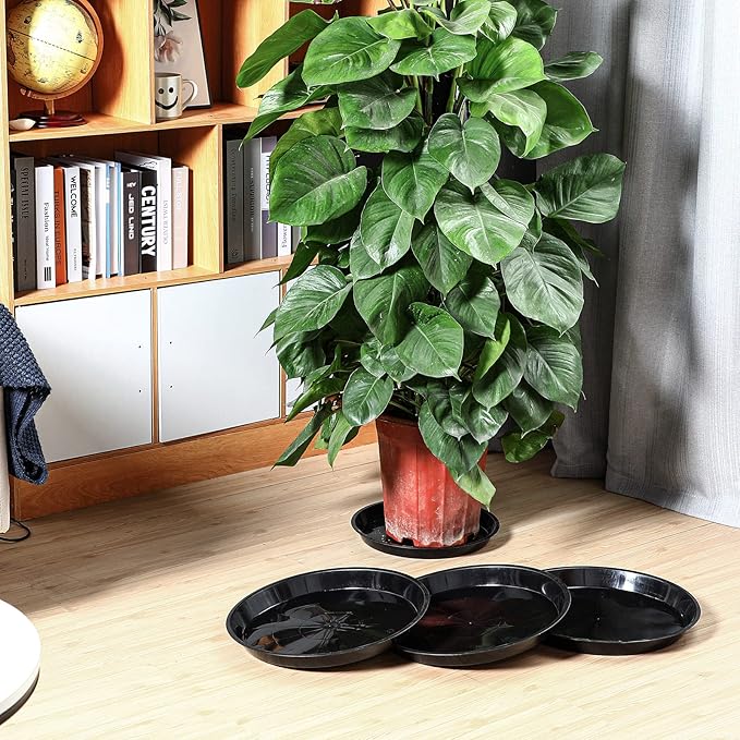 Sawysine 30 Pack Plastic Plant Saucer Round Drip Trays Black Flower Pot Saucers Thick Plant Dish Sturdy Water Tray Heavy Drainage Potted Container for Indoor Outdoor Garden (14 Inches)