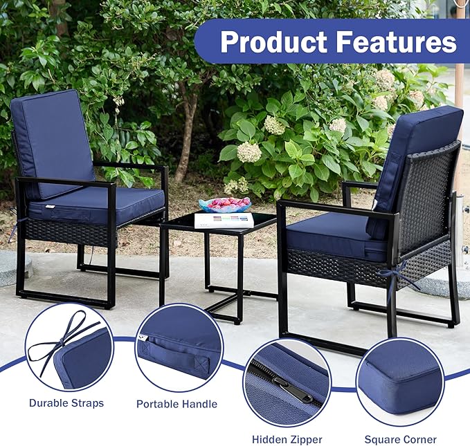 Outdoor Cushions, Outdoor Chair Cushions 19x19x3 Inch, Cushions for Outdoor Furniture with Removable Cover, Waterproof & Fade Resistant Outdoor Seat Cushions for Patio, Lawn, Navy Blue