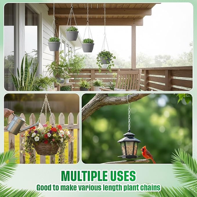 2 Pack Hanging Chain for Bird Feeders, Planters, Lanterns and Ornaments (19.7 Inch, Silver)