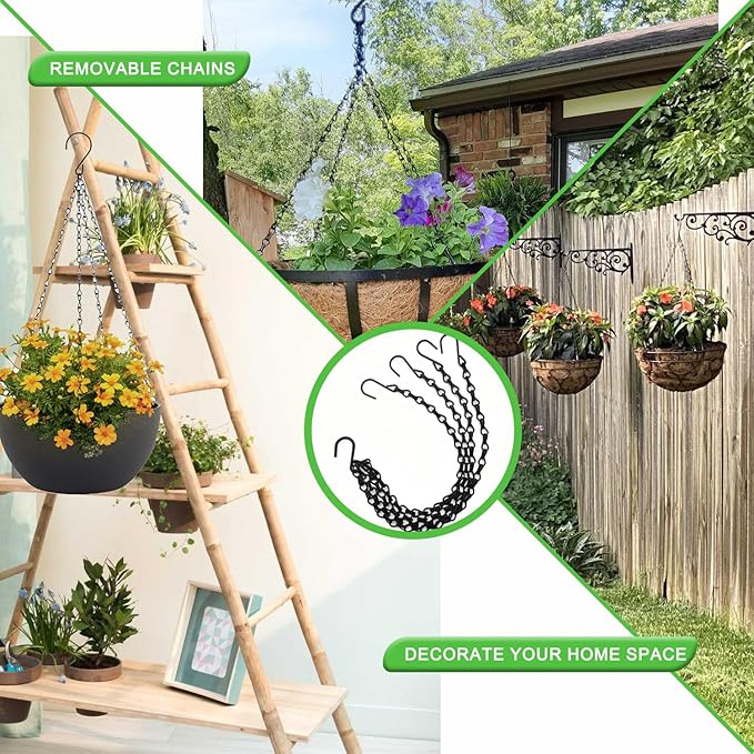 4 Pack Hanging Basket Chains, Adjustable Plant Hanging Chain with S Hooks, Heavy Duty Metal Chains for Planters, Flower Pots, Lanterns, Wind Chimes, Indoor Outdoor Hanging Decor (15.7 inch)