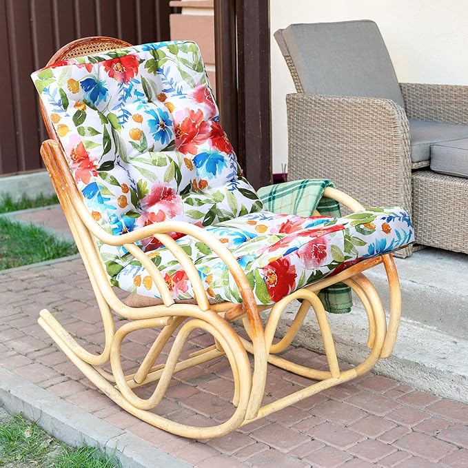 Hoteam 4 Set Outdoor Deep Seat Patio Chair Cushions Waterproof Patio Cushions Set 20 x 42 Inch for Furniture Replacement Removable Seat and Back(Flower)