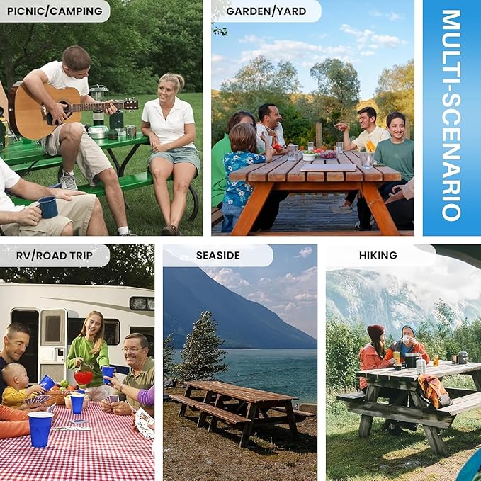 Picnic Table Cover with Bench Covers 8 Feet Water Proof Camping Table Clothes with Elastic Edge Hiking Rv Patio Equipment for Outside Car Travel Trips Gadgets Gift for Teenager Brother Sisters